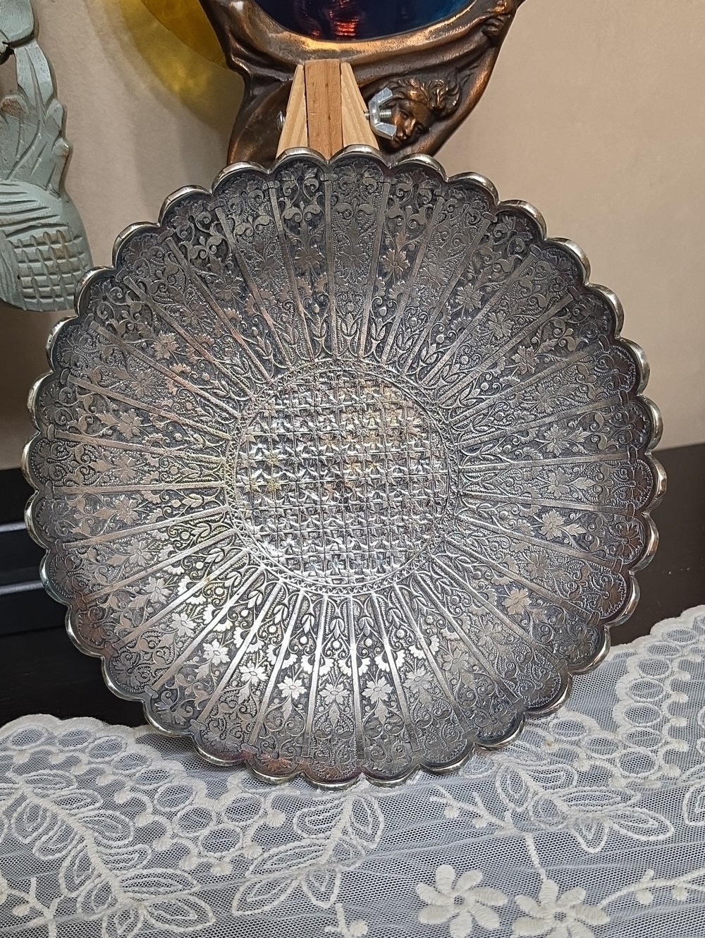 Ornate Silver Decorative Serving Tray - Elegant Home Dining Accent Heavy